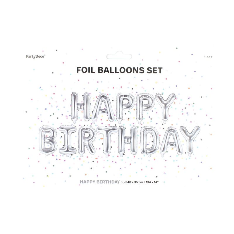 Casa si Gradina - Decoratiuni - Decoratiuni petrecere - Baloane - Balon party Happy Birthday argintiu 340x35cm - Infinity.ro
