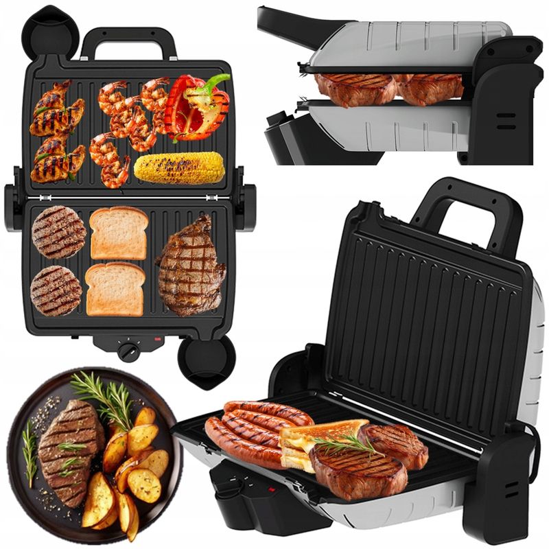 Electronice si Electrocasnice - Electrocasnice bucatarie - Preparare paine - Sandwich-maker - Sandwich-maker and Grill Zilan ZILAN ZLN-4021, 1600 W, Termostat reglabil, Placi antiaderente, Inox - Infinity.ro