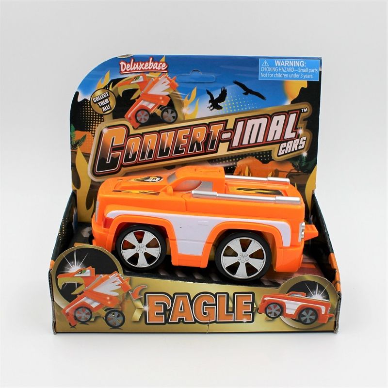 Jucarii, Copii si Bebe - Jucarii si jocuri - Vehicule si jucarii cu telecomanda - Masinute - Masinuta portocalie convertibila tip robot Eagle - Infinity.ro