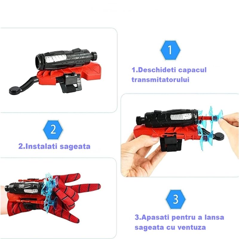 Casa si Gradina/Decoratiuni/Decoratiuni petrecere/Masti si costume carnaval - Manusa Spiderman cu ventuze,sfoara si lansator, IdeallStore®, rosu - Infinity.ro