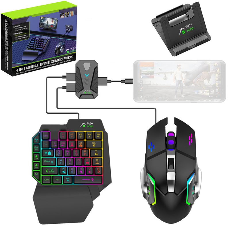 PC, gaming si accesorii - Periferice PC - Tastaturi - Kit gaming cu tastatura iluminata gaming 39 taste one hand si mouse, Bluetooth,Android, iOS, PC, 1600/2400/3200 DPI, RGB - Infinity.ro