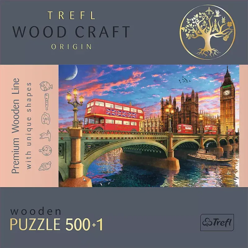 Jucarii, Copii si Bebe - Jucarii si jocuri - Jocuri si puzzle - Puzzle - Puzzle din lemn Trefl - Wood Craft, Obictivele turistice din Londra, 500+1 piese - Infinity.ro
