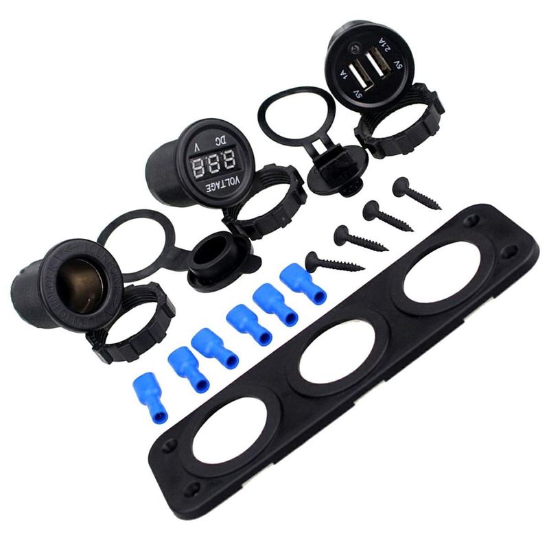 Sport si Outdoor - Ciclism - Accesorii pentru biciclete - Suporturi accesorii biciclete - Priza de Bricheta Universala, etansa, cu Voltmetru si incarcare 2 x USB, pentru vehicule offroad - Infinity.ro