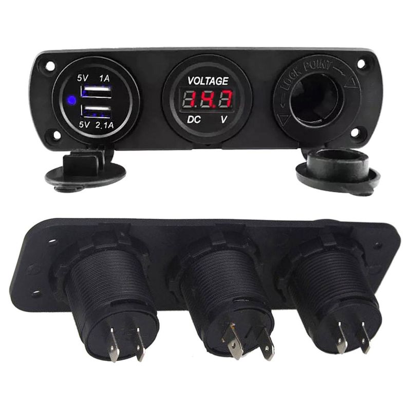 Sport si Outdoor - Ciclism - Accesorii pentru biciclete - Suporturi accesorii biciclete - Priza de Bricheta Universala, etansa, cu Voltmetru si incarcare 2 x USB, pentru vehicule offroad - Infinity.ro