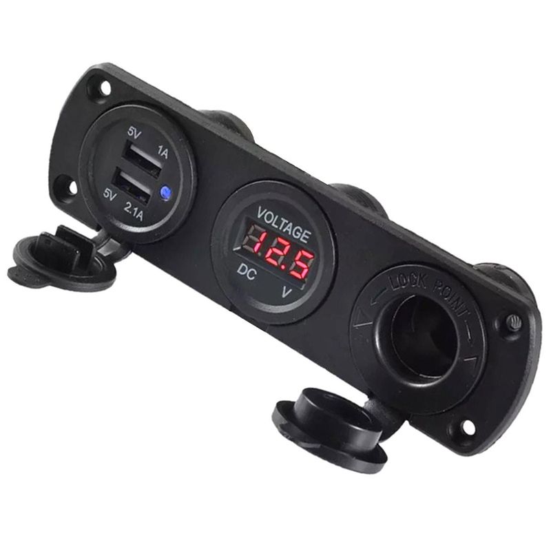 Sport si Outdoor - Ciclism - Accesorii pentru biciclete - Suporturi accesorii biciclete - Priza de Bricheta Universala, etansa, cu Voltmetru si incarcare 2 x USB, pentru vehicule offroad - Infinity.ro