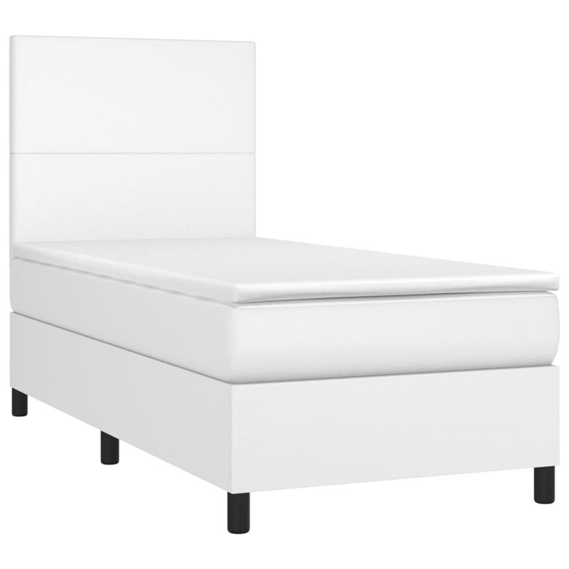 Casa si Gradina - Mobilier - Paturi si accesorii - Paturi - Pat continental cu saltea & LED, alb, 90x200 cm, piele eco - Infinity.ro