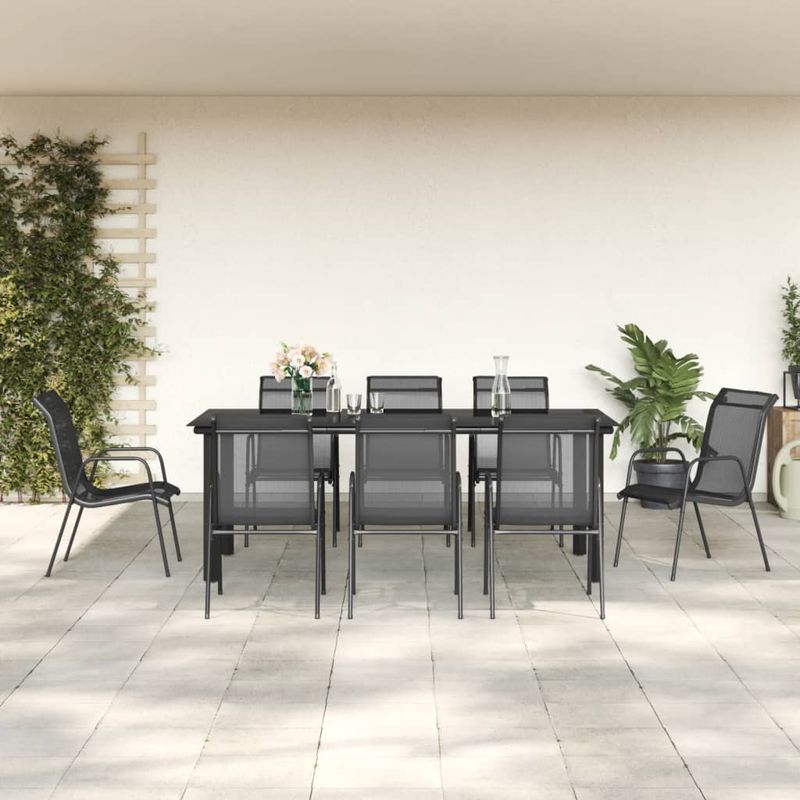 Casa si Gradina - Gradina si terasa - Mobilier exterior - Seturi mobila gradina - Set mobilier de gradina, 9 piese, negru, otel si textilena - Infinity.ro