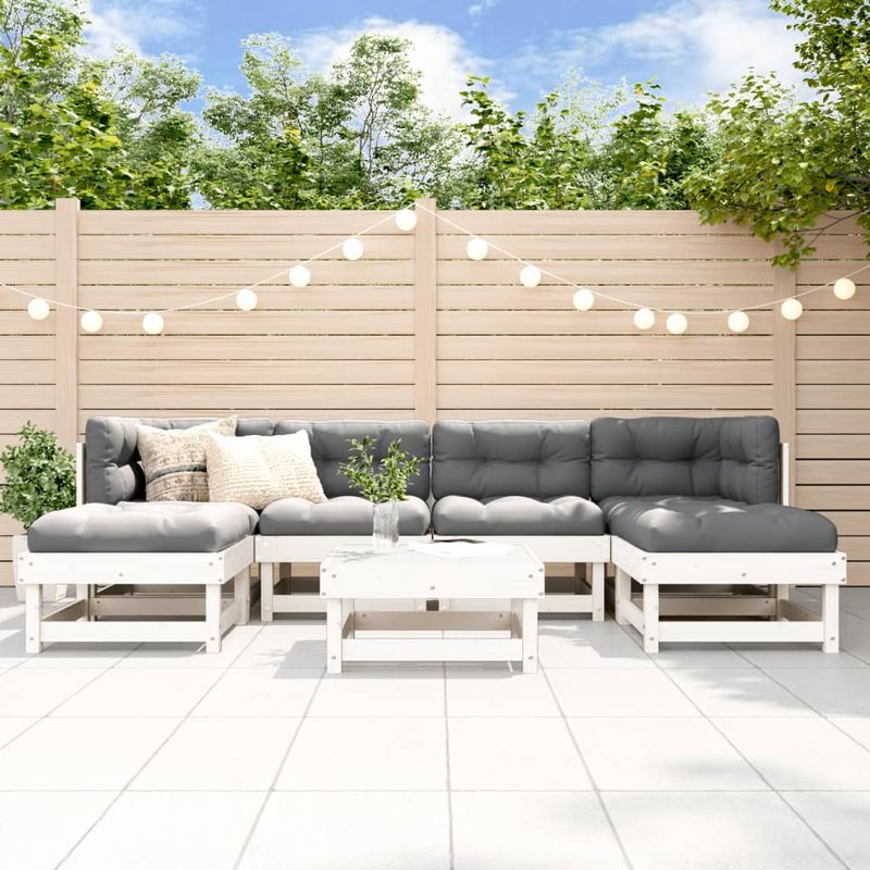 Casa si Gradina - Gradina si terasa - Mobilier exterior - Seturi mobila gradina - Set mobilier de gradina, 7 piese, alb, lemn masiv de pin - Infinity.ro