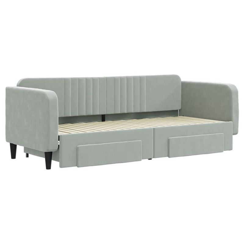 Casa si Gradina - Mobilier - Paturi si accesorii - Paturi - Pat de zi cu extensie si sertare, gri deschis 80x200 cm catifea - Infinity.ro