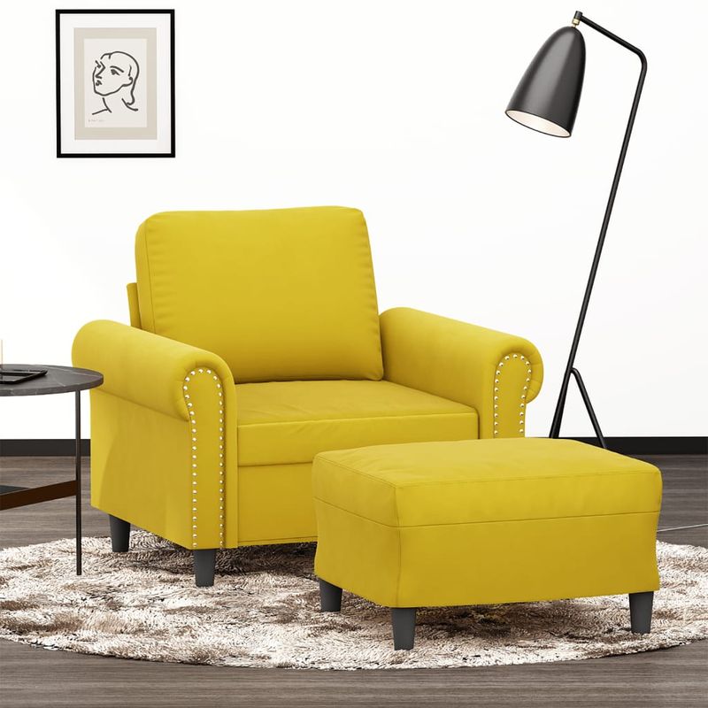 Casa si Gradina - Mobilier - Scaune si fotolii - Fotolii - Fotoliu canapea cu taburet, galben, 60 cm, catifea - Infinity.ro