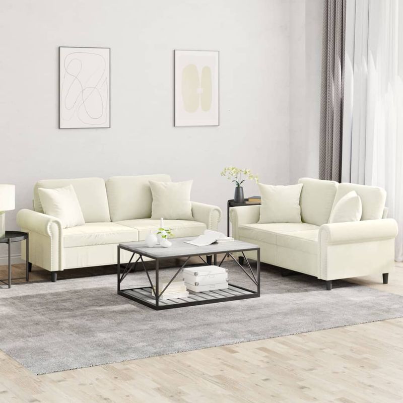 Casa si Gradina - Mobilier - Seturi de mobilier - Seturi living - Set de canapele cu perne, 2 piese, crem, catifea - Infinity.ro