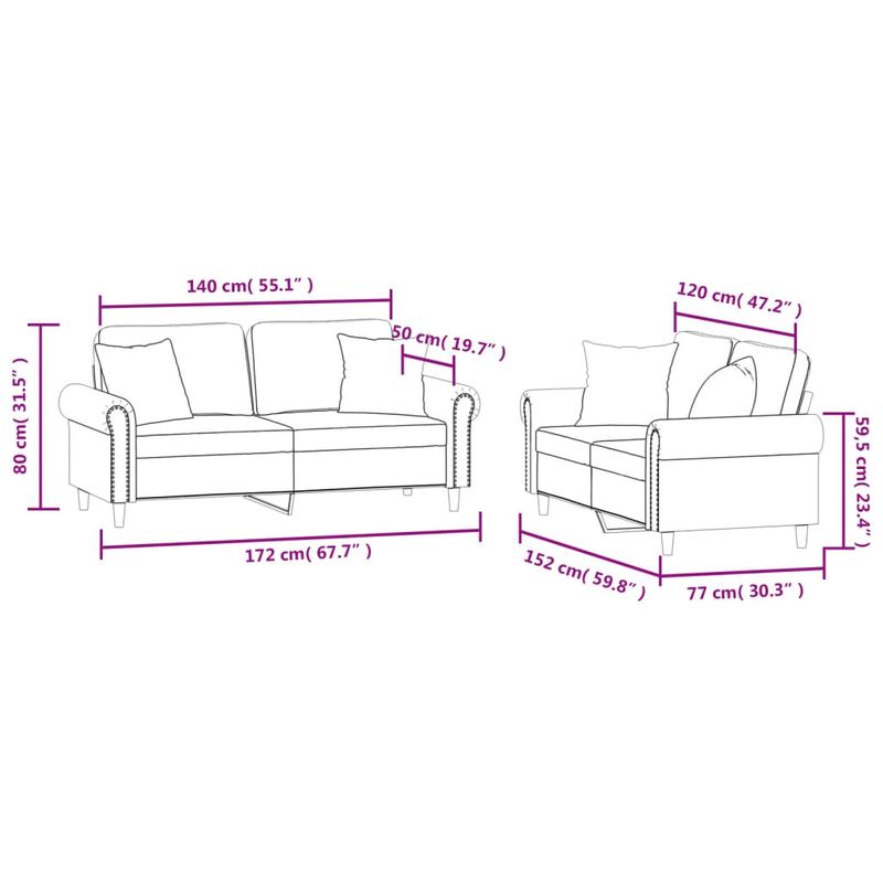 Casa si Gradina - Mobilier - Seturi de mobilier - Seturi living - Set de canapele cu perne, 2 piese, crem, catifea - Infinity.ro