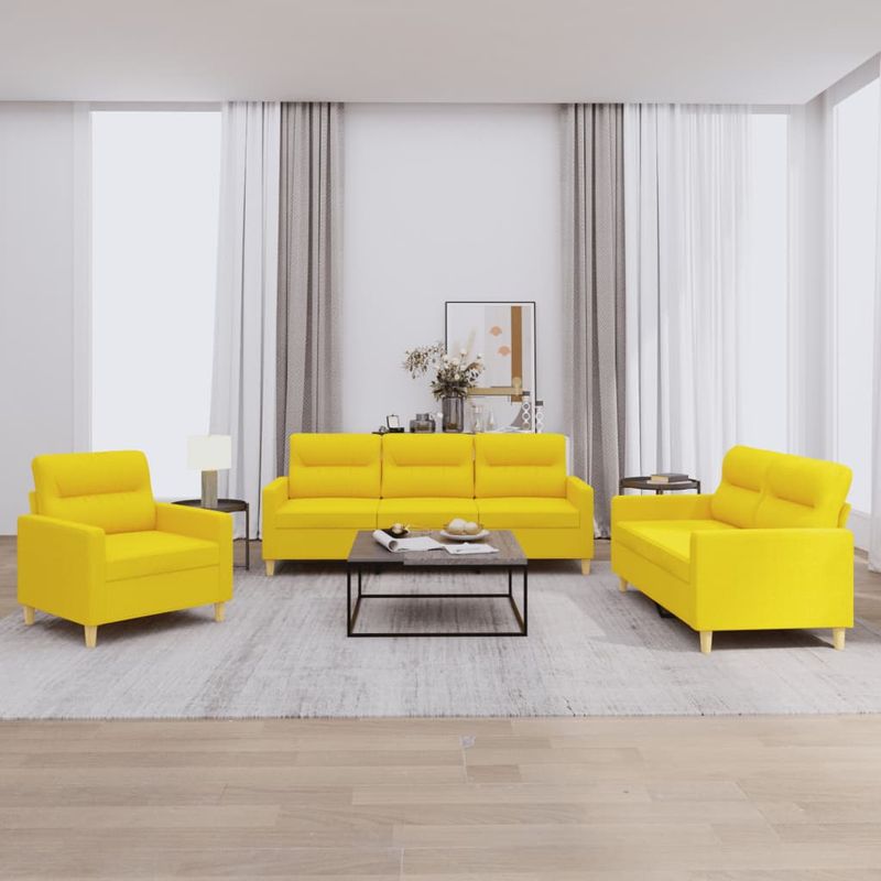 Casa si Gradina - Mobilier - Seturi de mobilier - Seturi living - Set de canapele cu perne, 3 piese, galben deschis, textil - Infinity.ro