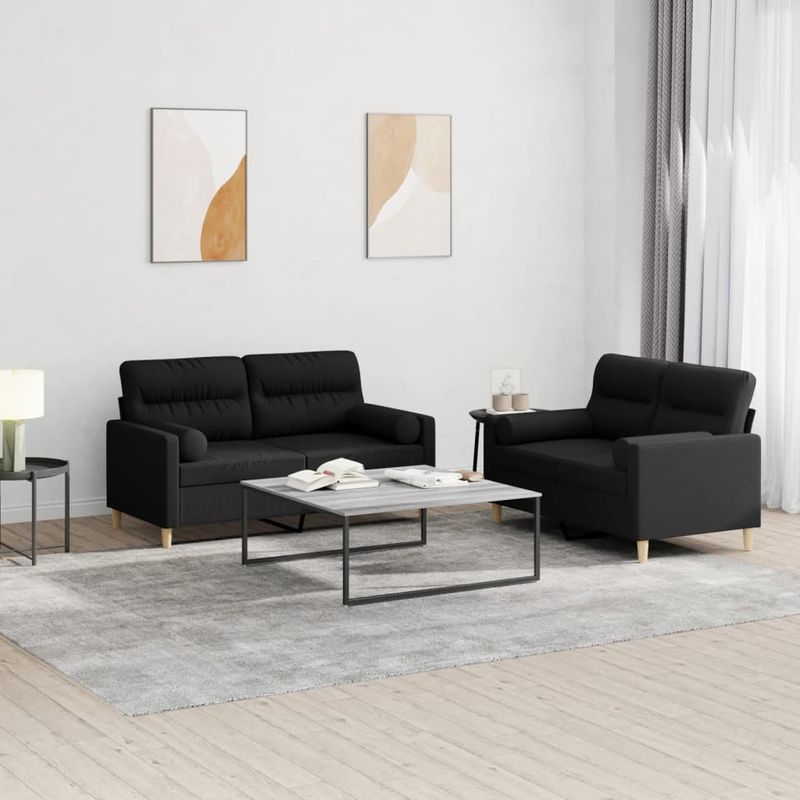 Casa si Gradina - Mobilier - Seturi de mobilier - Seturi living - Set de canapele cu perne, 2 piese, negru, material textil - Infinity.ro