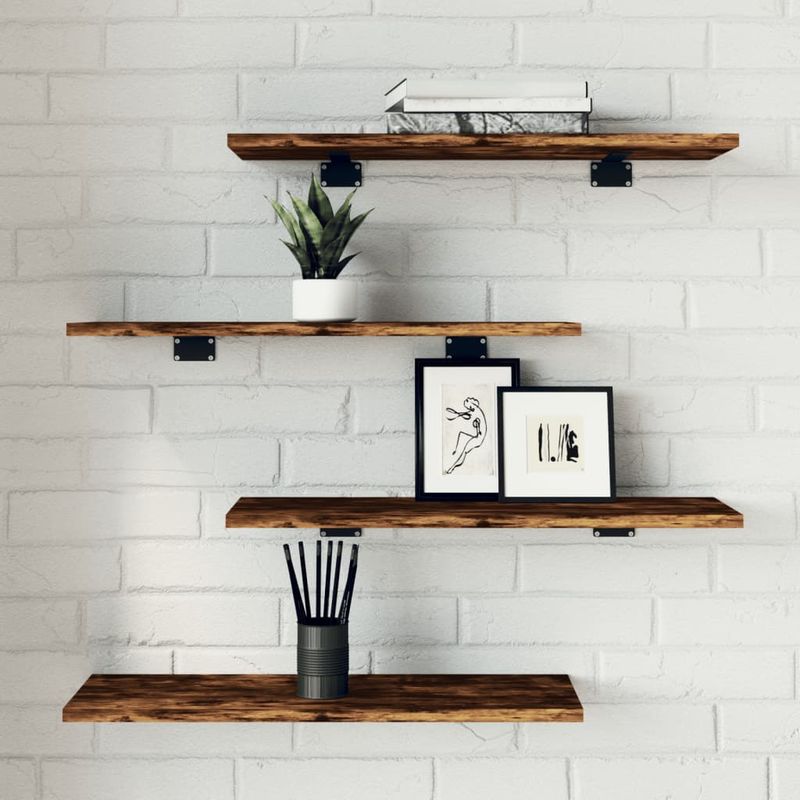 Casa si Gradina - Mobilier - Biblioteci si rafturi - Rafturi - Rafturi perete 4 buc. stejar fumuriu 60x20x1,5 cm lemn compozit - Infinity.ro