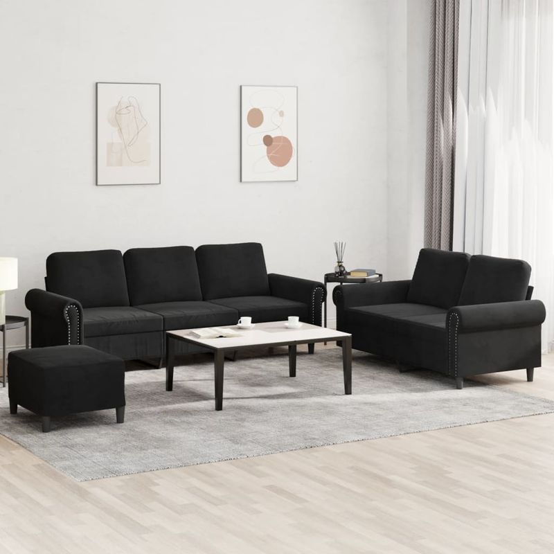Casa si Gradina - Mobilier - Seturi de mobilier - Seturi living - Set de canapele cu perne, 3 piese, negru, catifea - Infinity.ro