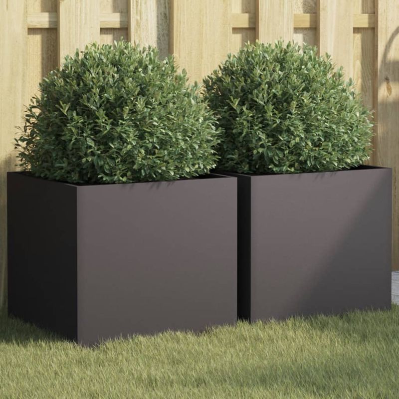 Casa si Gradina - Gradinarit si plante - Plante si ghivece - Ghivece si suporturi - Jardiniere, 2 buc., negru, 42x40x39 cm, otel laminat la rece - Infinity.ro