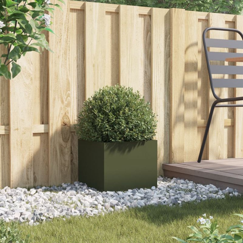 Casa si Gradina - Gradinarit si plante - Plante si ghivece - Ghivece si suporturi - Jardiniera, verde masliniu, 32x30x29 cm, otel laminat la rece - Infinity.ro