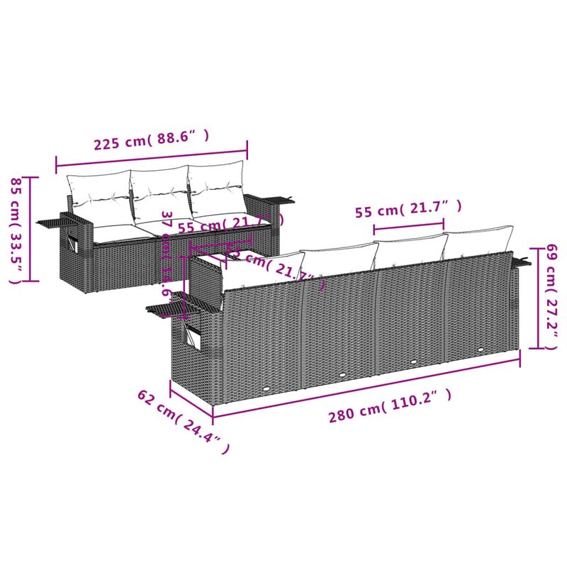 Casa si Gradina - Gradina si terasa - Mobilier exterior - Seturi mobila gradina - Set canapele de gradina cu perne, 8 piese, gri, poliratan - Infinity.ro