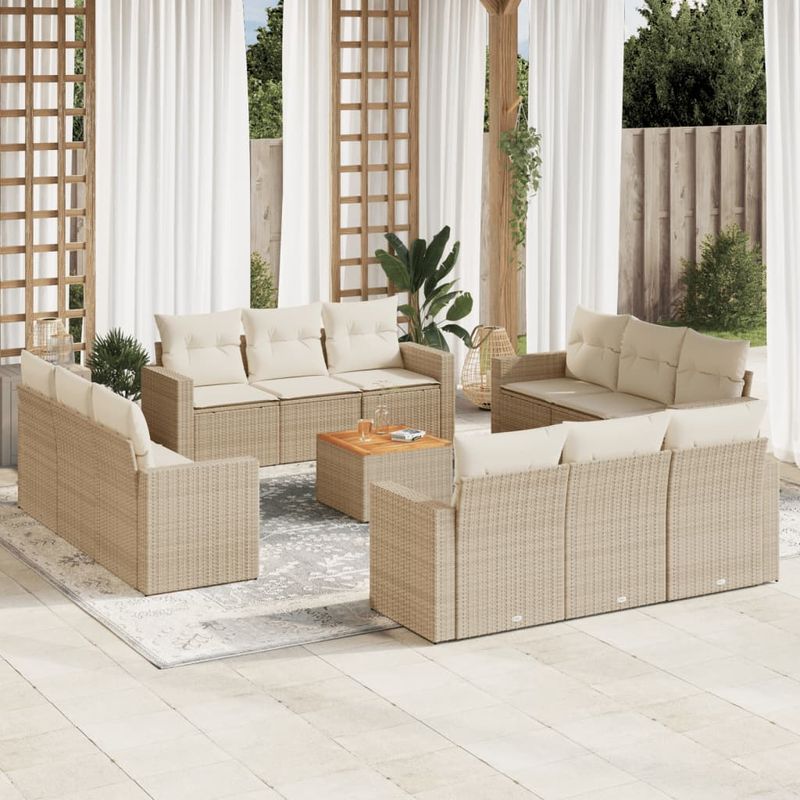 Casa si Gradina - Gradina si terasa - Mobilier exterior - Seturi mobila gradina - Set canapele de gradina, 13 piese, cu perne, bej, poliratan - Infinity.ro