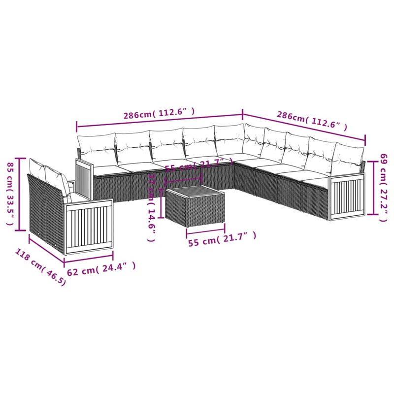 Casa si Gradina - Gradina si terasa - Mobilier exterior - Seturi mobila gradina - Set canapele de gradina cu perne, 12 piese, bej, poliratan - Infinity.ro