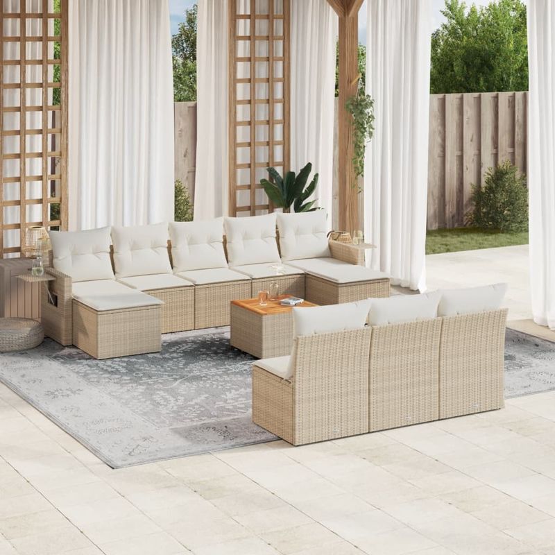 Casa si Gradina - Gradina si terasa - Mobilier exterior - Seturi mobila gradina - Set canapele de gradina cu perne, 11 piese, bej, poliratan - Infinity.ro