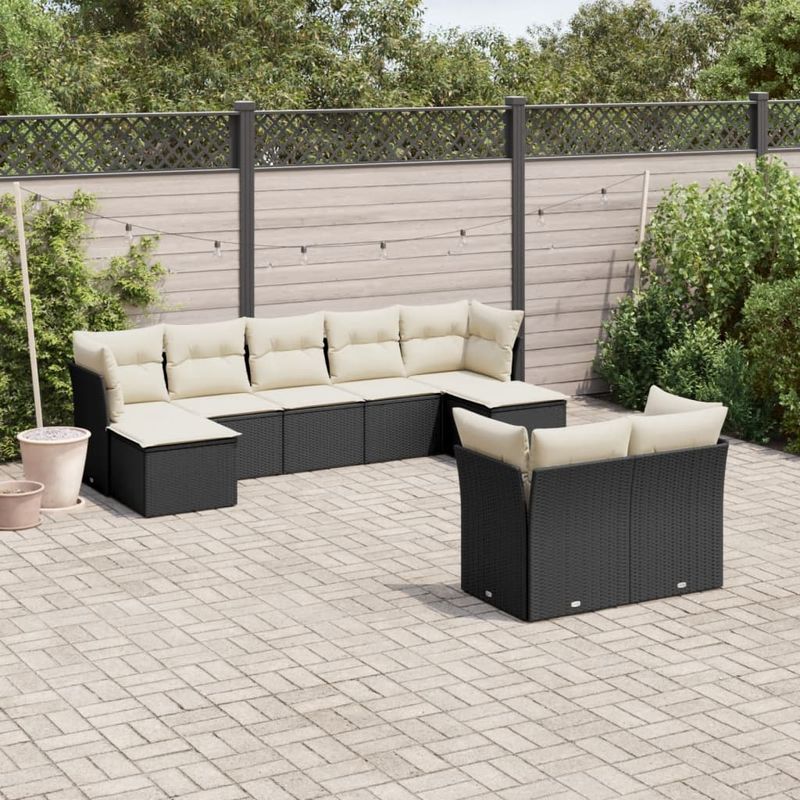 Casa si Gradina - Gradina si terasa - Mobilier exterior - Seturi mobila gradina - Set mobilier de gradina cu perne, 9 piese, negru, poliratan - Infinity.ro