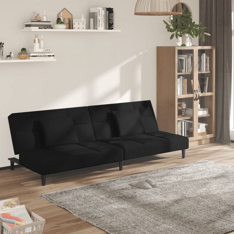 Casa si Gradina - Mobilier - Canapele si coltare - Canapele - Canapea extensibila cu 2 locuri, 2 perne, negru, catifea - Infinity.ro