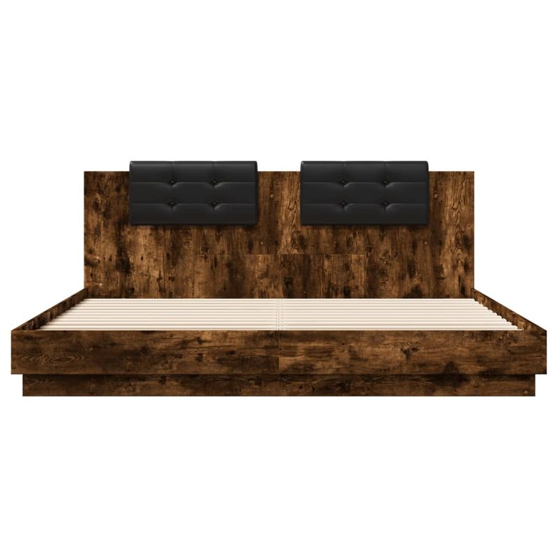 Casa si Gradina - Mobilier - Paturi si accesorii - Paturi - Cadru de pat cu tablie si lumini LED, stejar fumuriu, 200x200cm - Infinity.ro
