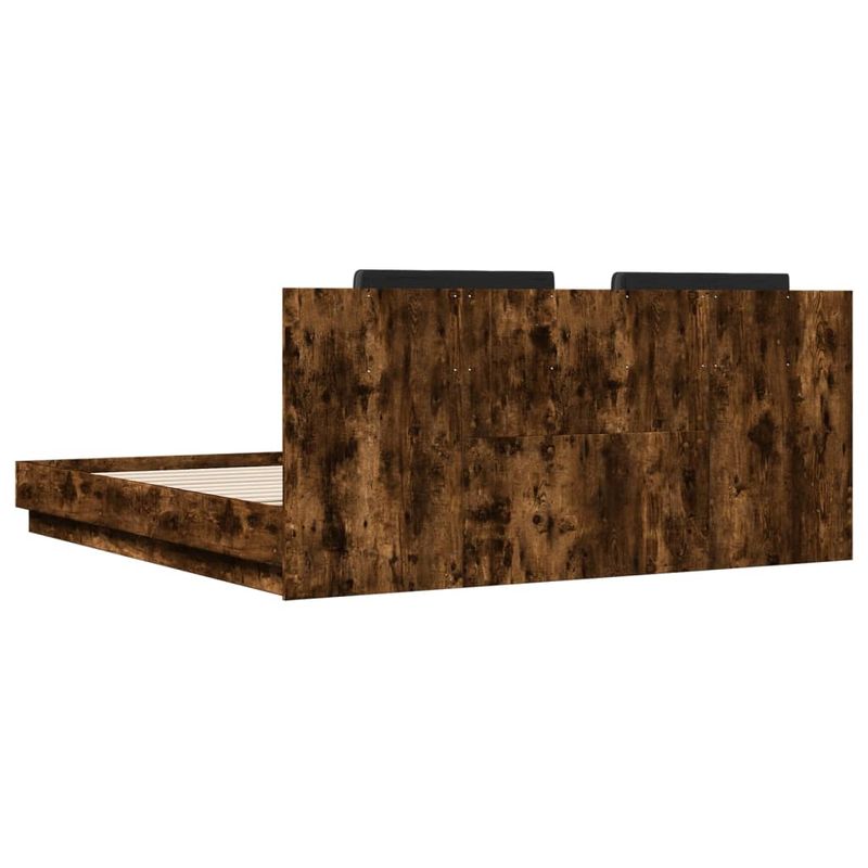 Casa si Gradina - Mobilier - Paturi si accesorii - Paturi - Cadru de pat cu tablie si lumini LED, stejar fumuriu, 200x200cm - Infinity.ro