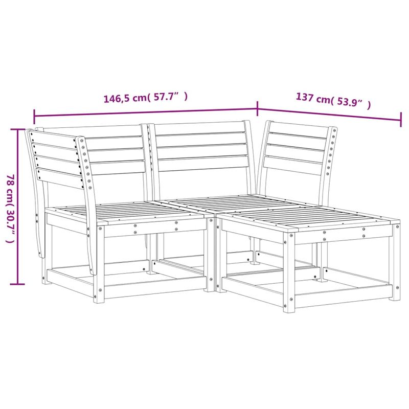 Casa si Gradina - Gradina si terasa - Mobilier exterior - Seturi mobila gradina - Set canapea de gradina, 3 piese, lemn masiv de pin - Infinity.ro