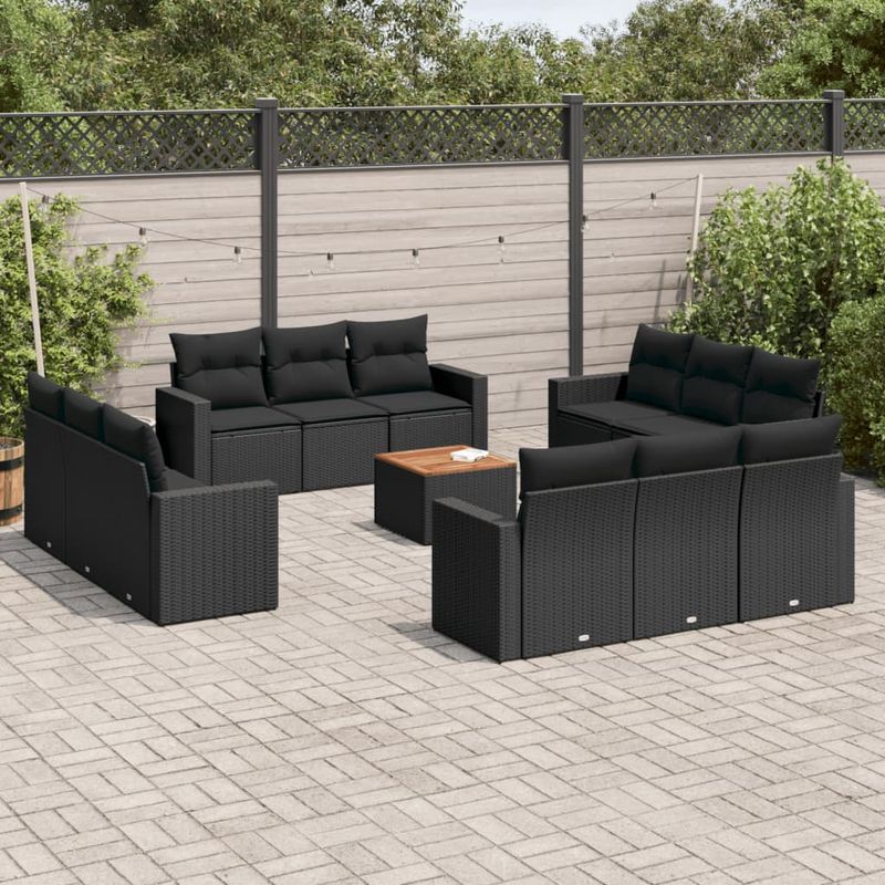 Casa si Gradina - Gradina si terasa - Mobilier exterior - Seturi mobila gradina - Set mobilier de gradina cu perne, 13 piese, negru, poliratan - Infinity.ro