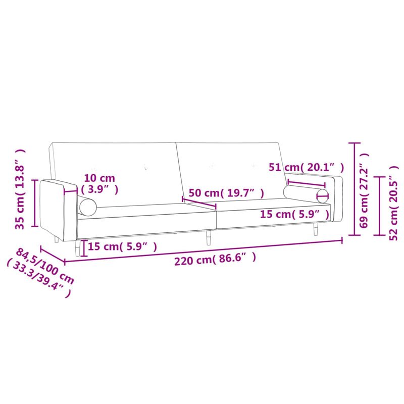 Casa si Gradina - Mobilier - Canapele si coltare - Canapele - Canapea extensibila cu 2 locuri, 2 perne, gri deschis, catifea - Infinity.ro