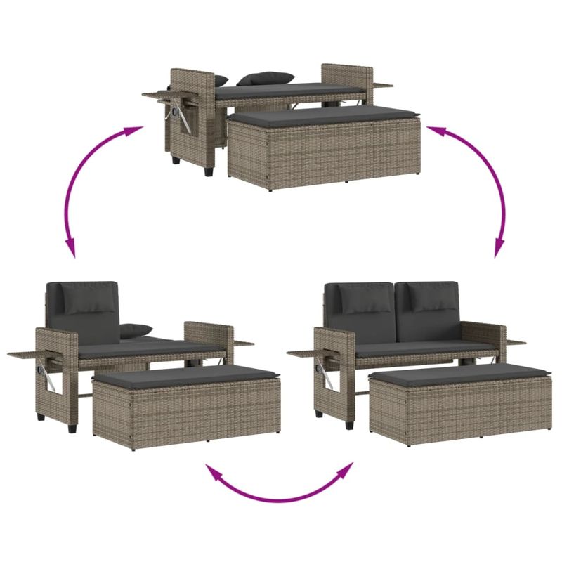 Casa si Gradina - Gradina si terasa - Mobilier exterior - Bancute de gradina - Banca de gradina rabatabila cu perne, gri, poliratan - Infinity.ro