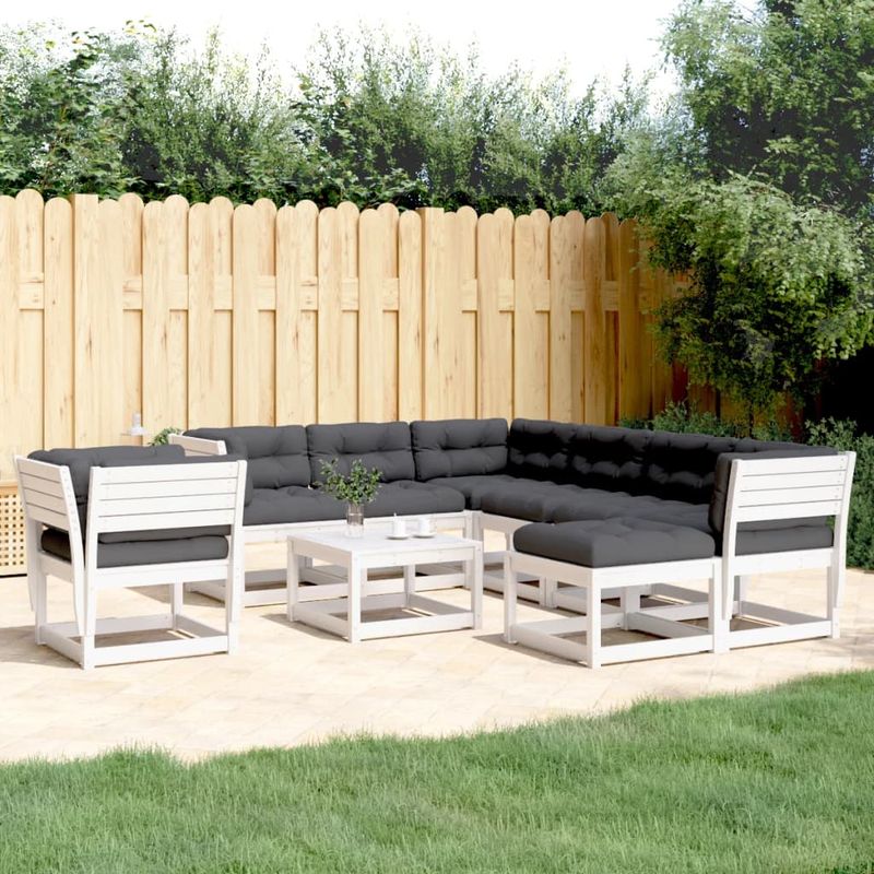 Casa si Gradina - Gradina si terasa - Mobilier exterior - Seturi mobila gradina - Set mobilier gradina cu perne, 8 piese, alb, lemn masiv de pin - Infinity.ro