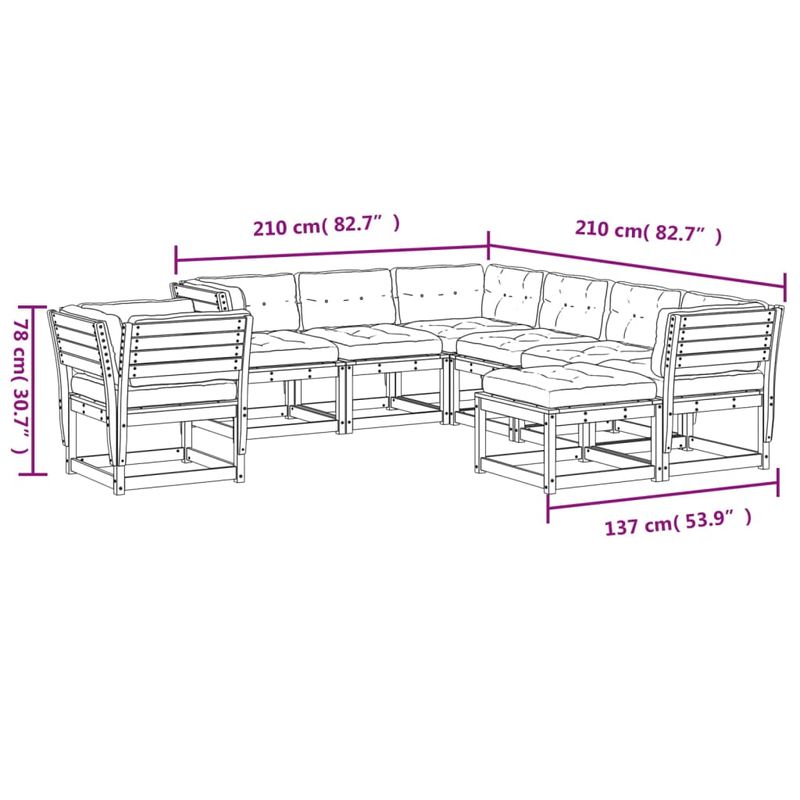 Casa si Gradina - Gradina si terasa - Mobilier exterior - Seturi mobila gradina - Set mobilier gradina cu perne, 8 piese, alb, lemn masiv de pin - Infinity.ro