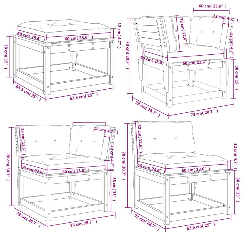 Casa si Gradina - Gradina si terasa - Mobilier exterior - Seturi mobila gradina - Set mobilier gradina cu perne, 8 piese, alb, lemn masiv de pin - Infinity.ro