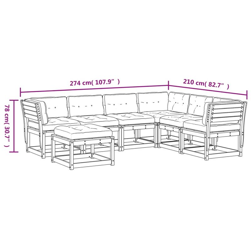 Casa si Gradina - Gradina si terasa - Mobilier exterior - Seturi mobila gradina - Set mobilier de gradina cu perne, 7 piese, lemn masiv de pin - Infinity.ro