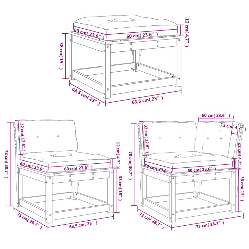 Casa si Gradina - Gradina si terasa - Mobilier exterior - Seturi mobila gradina - Set mobilier de gradina cu perne, 7 piese, lemn masiv de pin - Infinity.ro