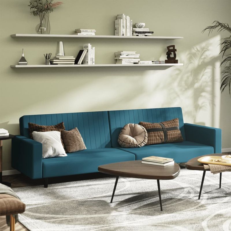 Casa si Gradina - Mobilier - Canapele si coltare - Canapele - Canapea extensibila cu 2 locuri, albastru, catifea - Infinity.ro