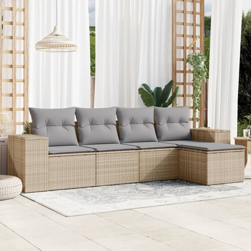 Casa si Gradina - Gradina si terasa - Mobilier exterior - Seturi mobila gradina - Set canapele de gradina cu perne, 5 piese, bej, poliratan - Infinity.ro