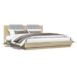 Casa si Gradina - Mobilier - Paturi si accesorii - Paturi - Cadru de pat cu tablie si lumini LED, stejar sonoma, 200x200 cm - Infinity.ro