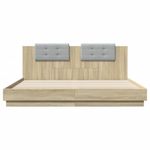 Casa si Gradina - Mobilier - Paturi si accesorii - Paturi - Cadru de pat cu tablie si lumini LED, stejar sonoma, 200x200 cm - Infinity.ro