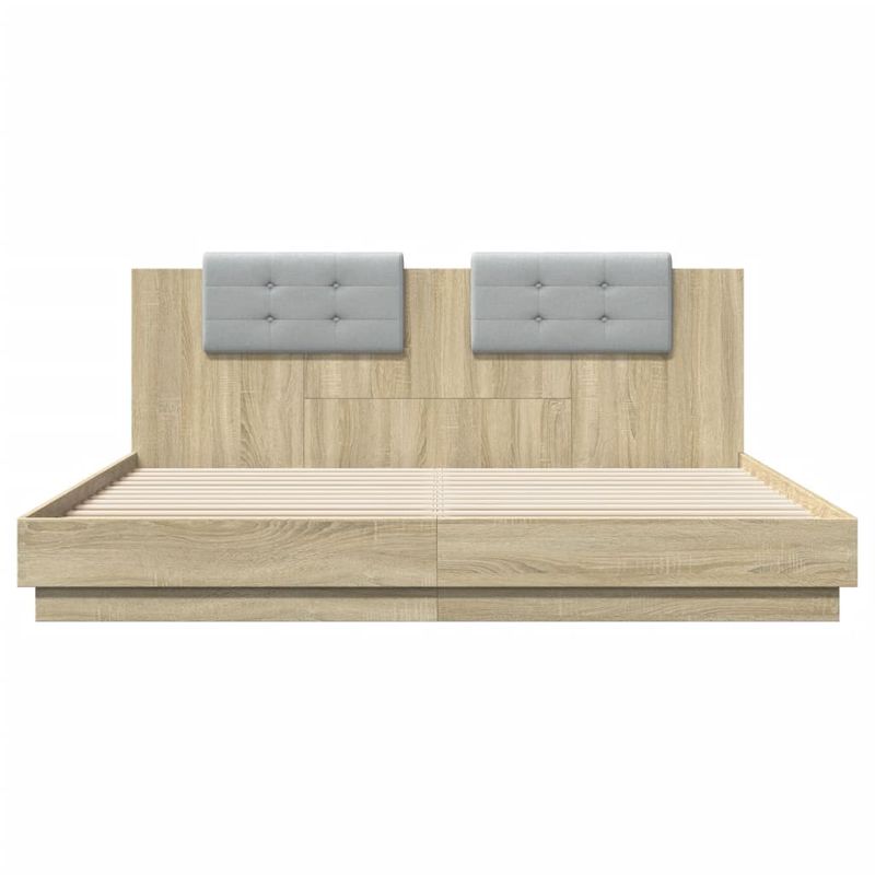 Casa si Gradina - Mobilier - Paturi si accesorii - Paturi - Cadru de pat cu tablie si lumini LED, stejar sonoma, 200x200 cm - Infinity.ro