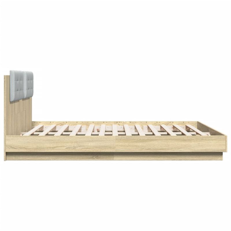 Casa si Gradina - Mobilier - Paturi si accesorii - Paturi - Cadru de pat cu tablie si lumini LED, stejar sonoma, 200x200 cm - Infinity.ro