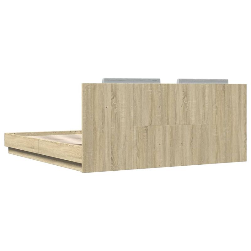 Casa si Gradina - Mobilier - Paturi si accesorii - Paturi - Cadru de pat cu tablie si lumini LED, stejar sonoma, 200x200 cm - Infinity.ro
