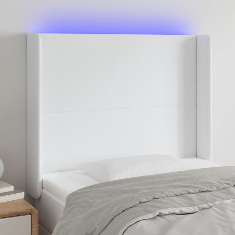 Casa si Gradina - Mobilier - Paturi si accesorii - Accesorii paturi - Tablie de pat cu LED, alb, 93x16x118/128 cm, piele ecologica - Infinity.ro