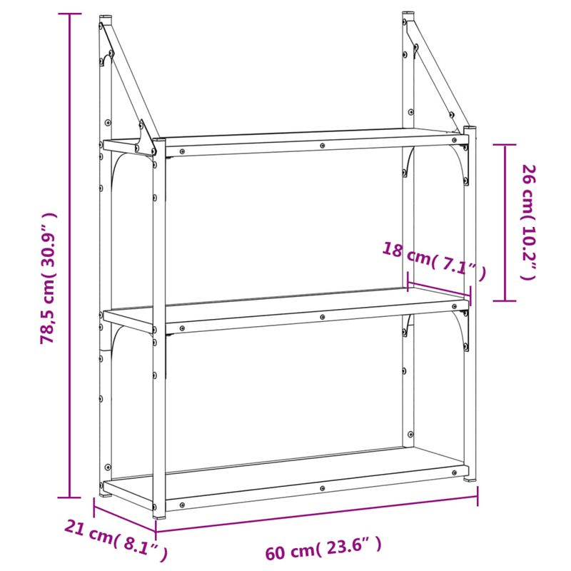 Casa si Gradina - Mobilier - Biblioteci si rafturi - Rafturi - Raft cu 3 niveluri, gri sonoma, 60x21x78,5 cm, lemn prelucrat - Infinity.ro