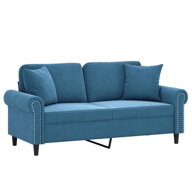 Casa si Gradina - Mobilier - Canapele si coltare - Canapele - Canapea cu 2 locuri cu pernute, albastru, 140 cm, catifea - Infinity.ro