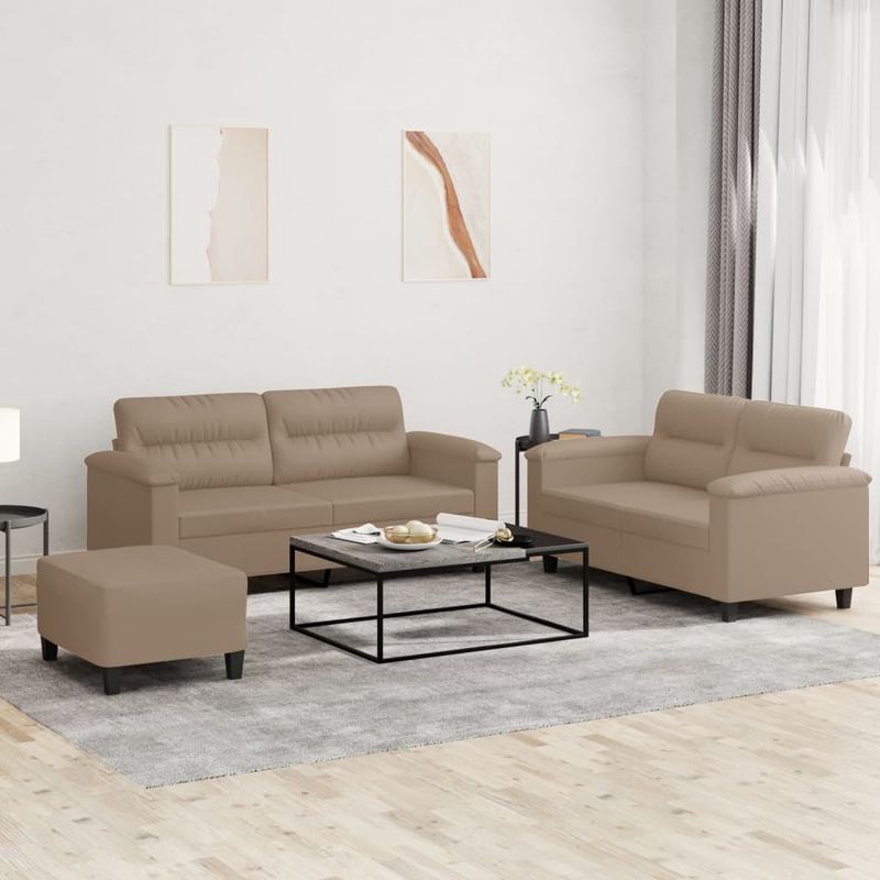 Casa si Gradina - Mobilier - Seturi de mobilier - Seturi living - Set de canapele cu perne, 3 piese, cappuccino, piele ecologica - Infinity.ro